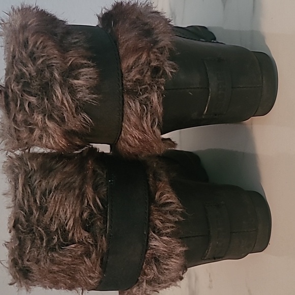 Sorel Joan Of Arctic Deep Gray Leather Suede Faux Fur Wedge Heel Ankle Boots 9 - Picture 4 of 12